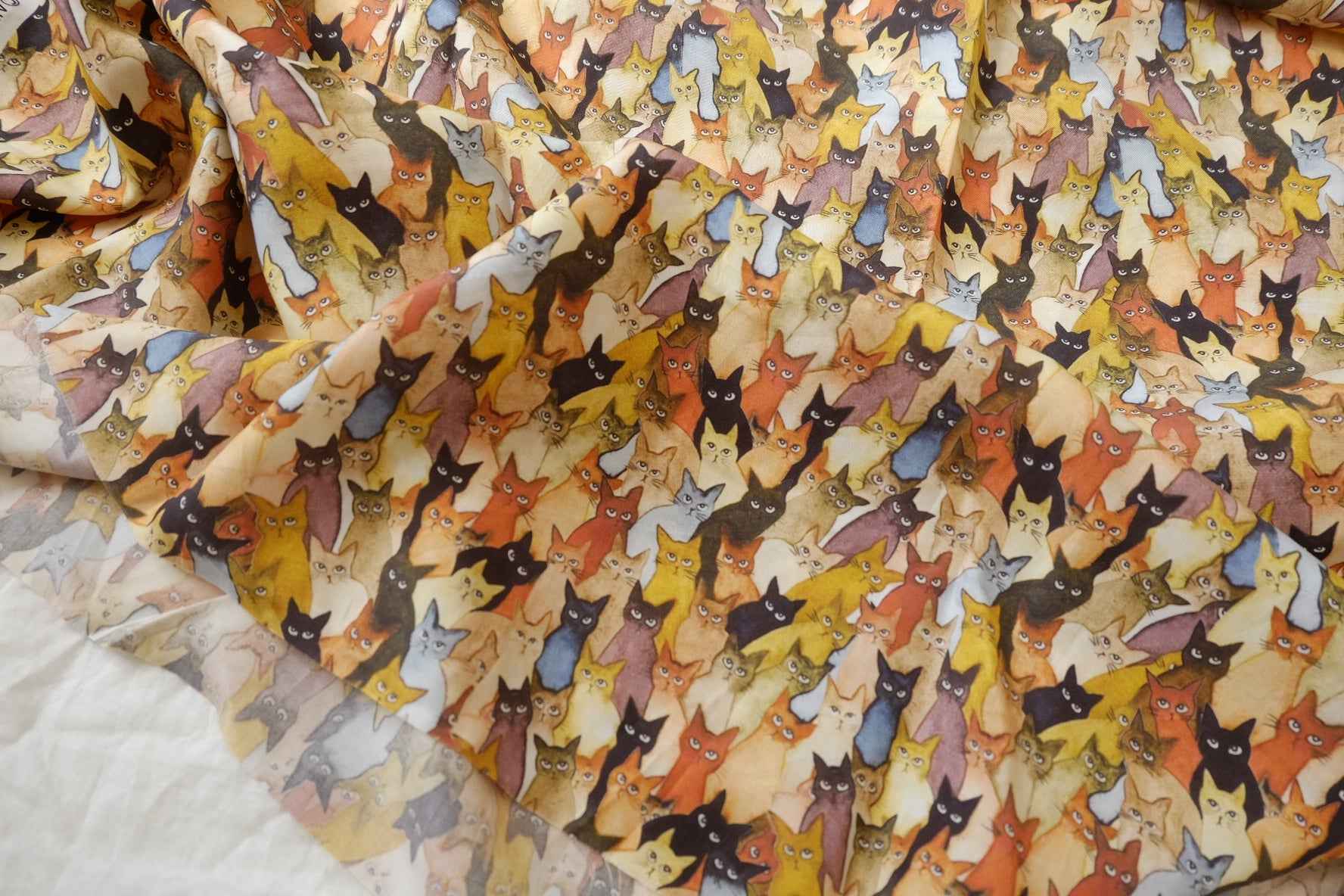 Playful Cat Print Tencel Fabric — 2.19 yd