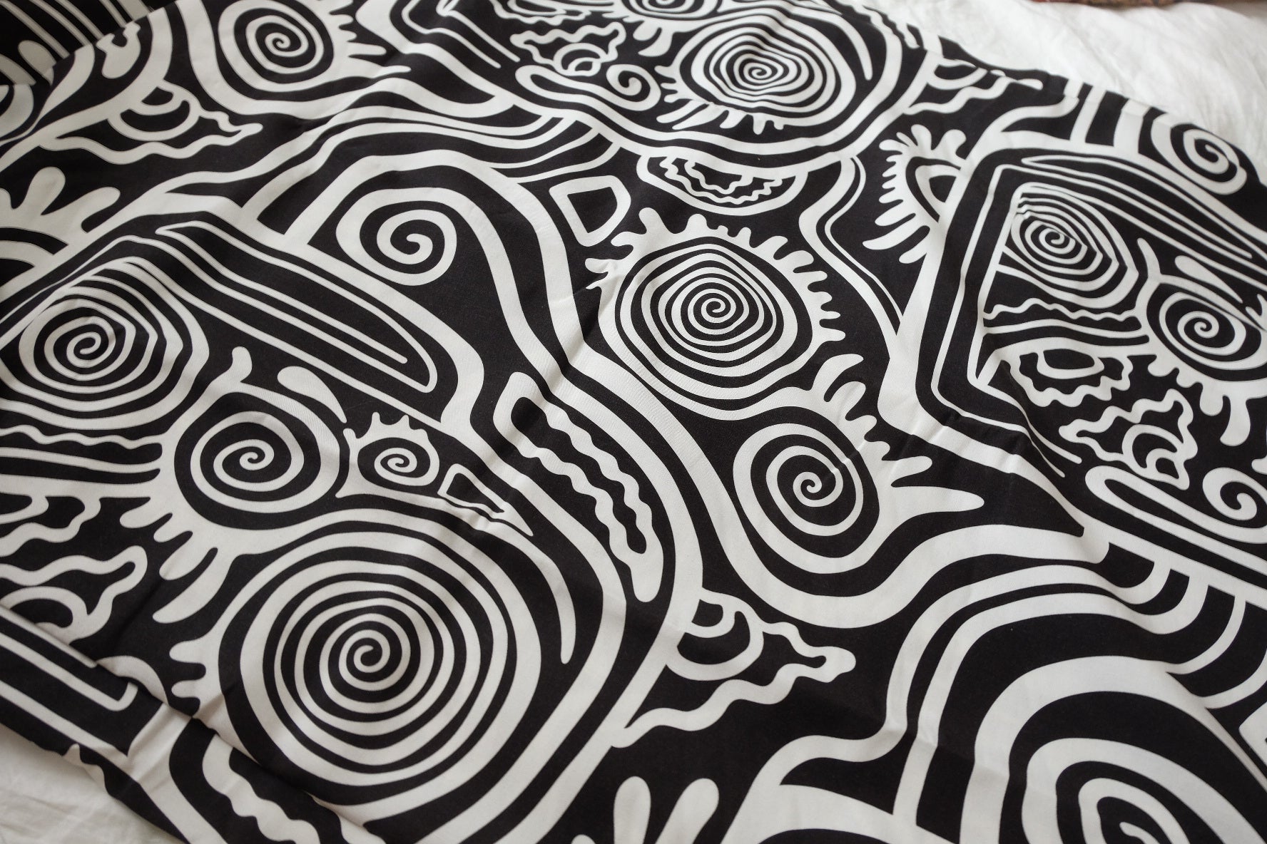 Black Abstract Linen-Cotton Designer Deadstock Fabric — 3.28 yd