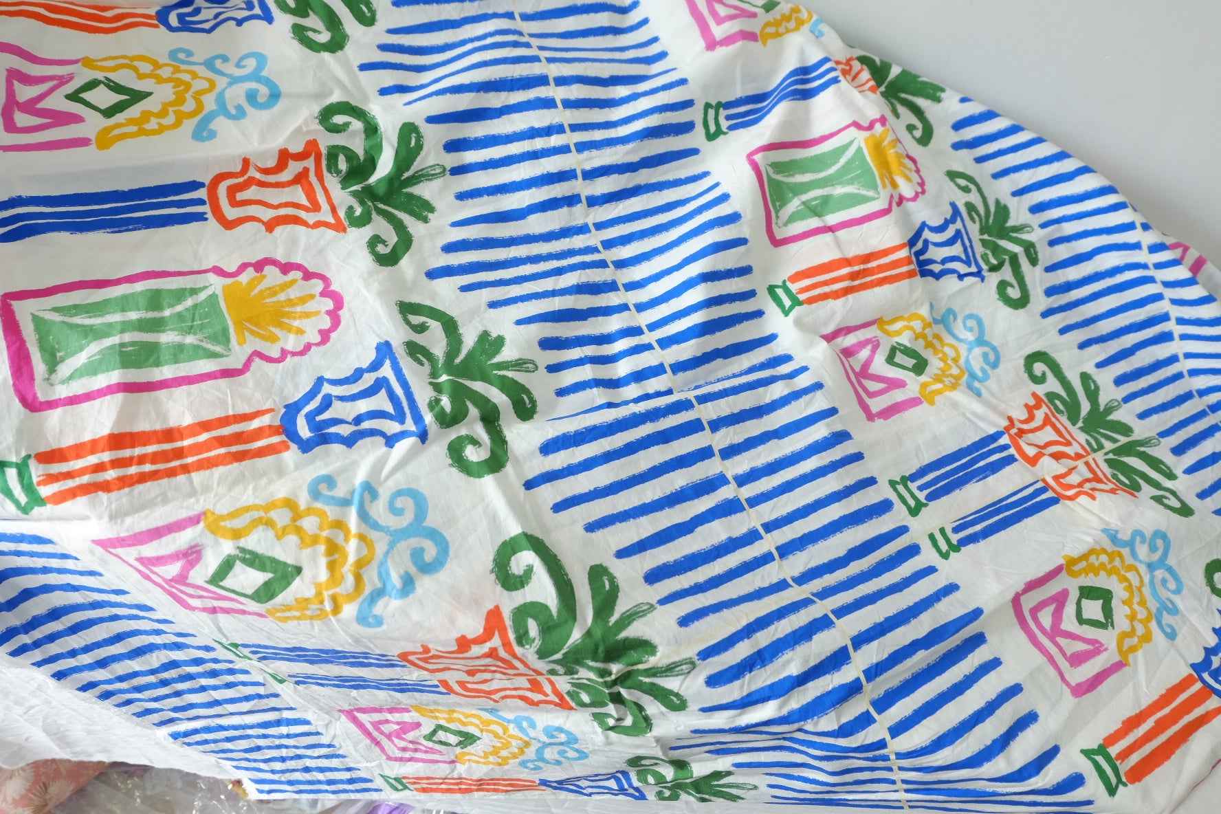 Blue & Colorful Border Print 60s Cotton Poplin Fabric – 3.2 yd