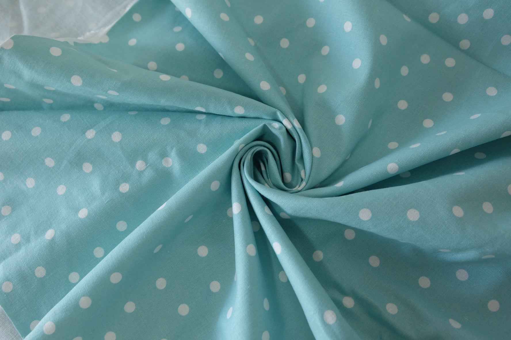 Aqua Blue Polka Dot Pure Linen Fabric – 2.2 yd