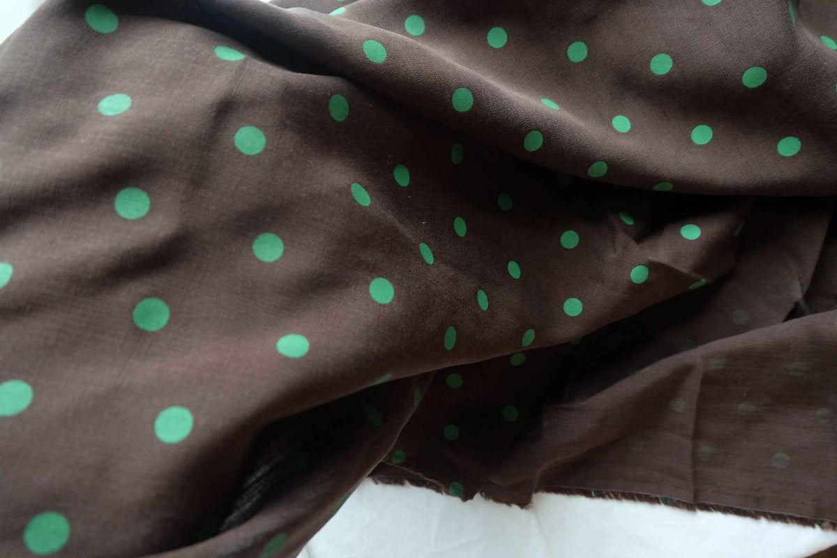 Chocolate & Green Polka Dot Tencel Linen — 2.2 yd