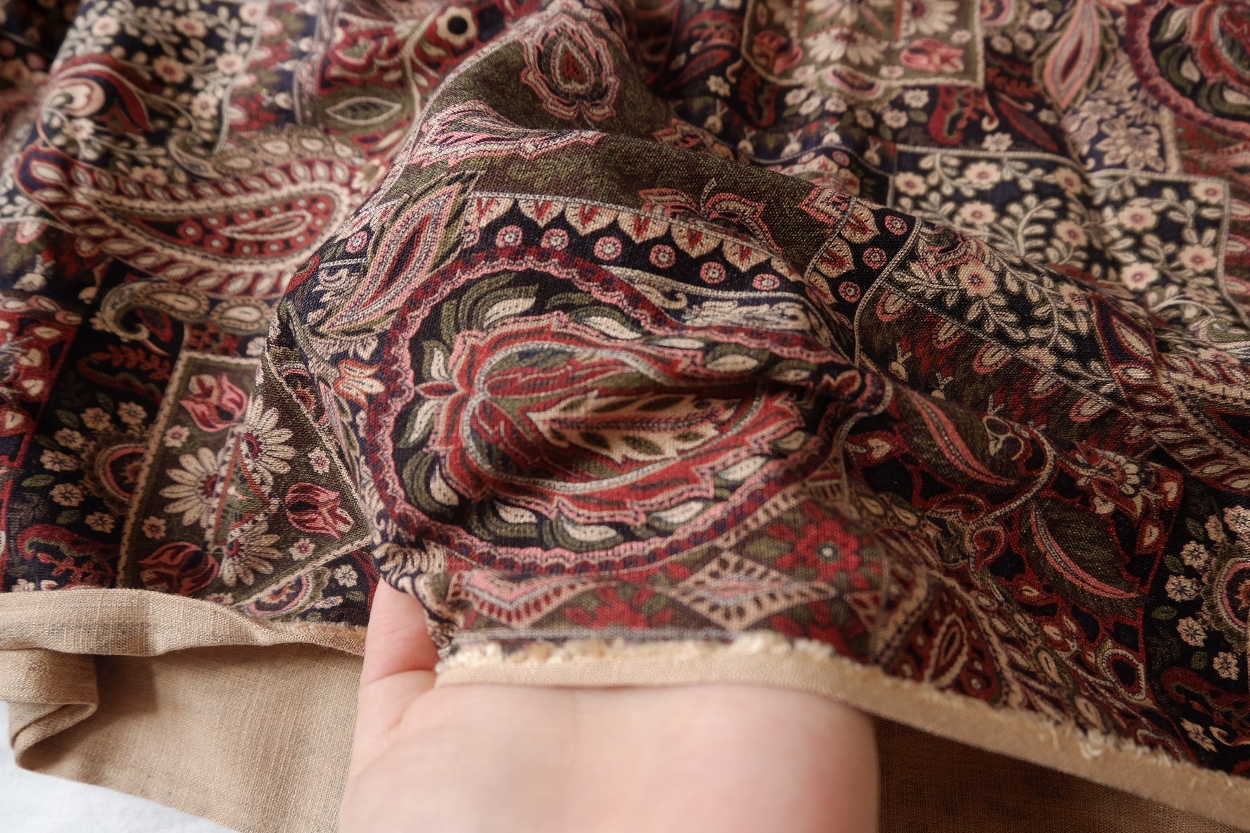 Washed Paisley Patchwork Linen Cotton Fabric - 1.86 yd