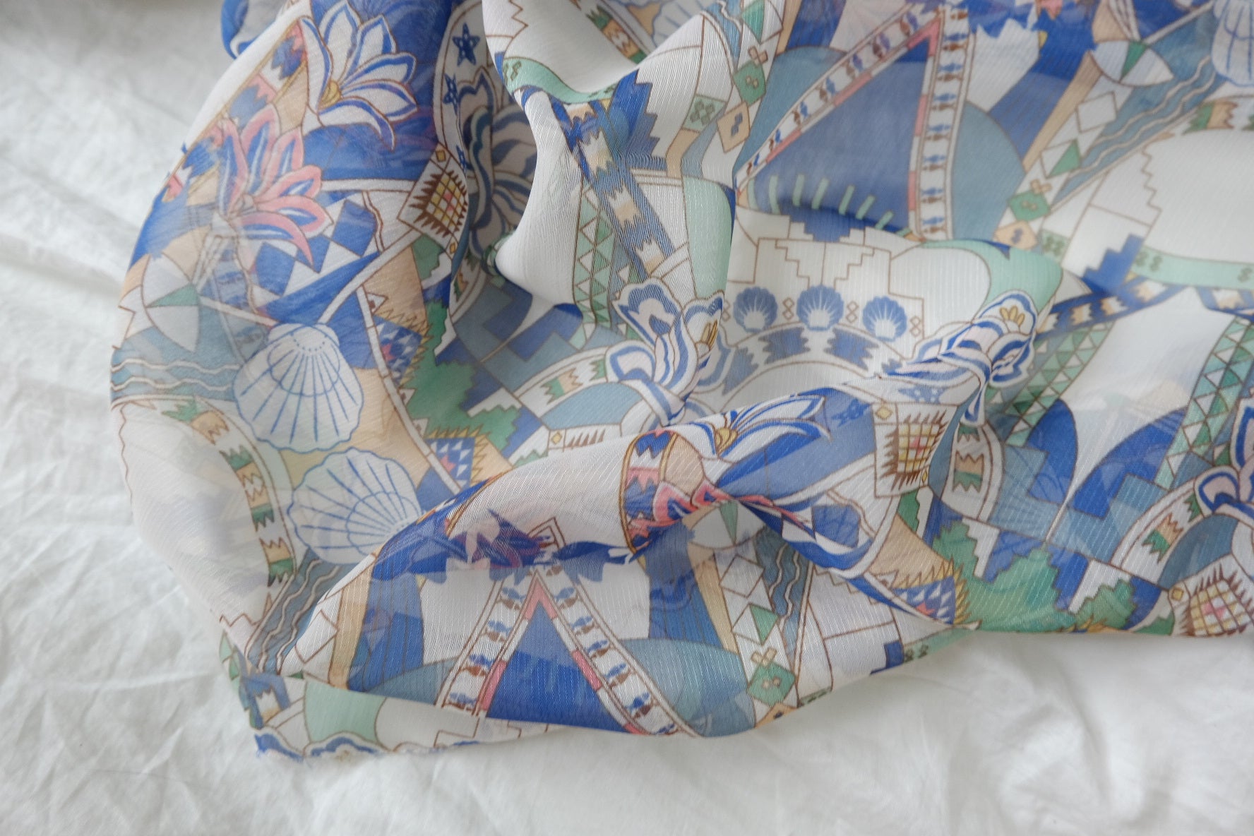 Blue Mosaic Floral Chiffon Fabric — 5.47 yd