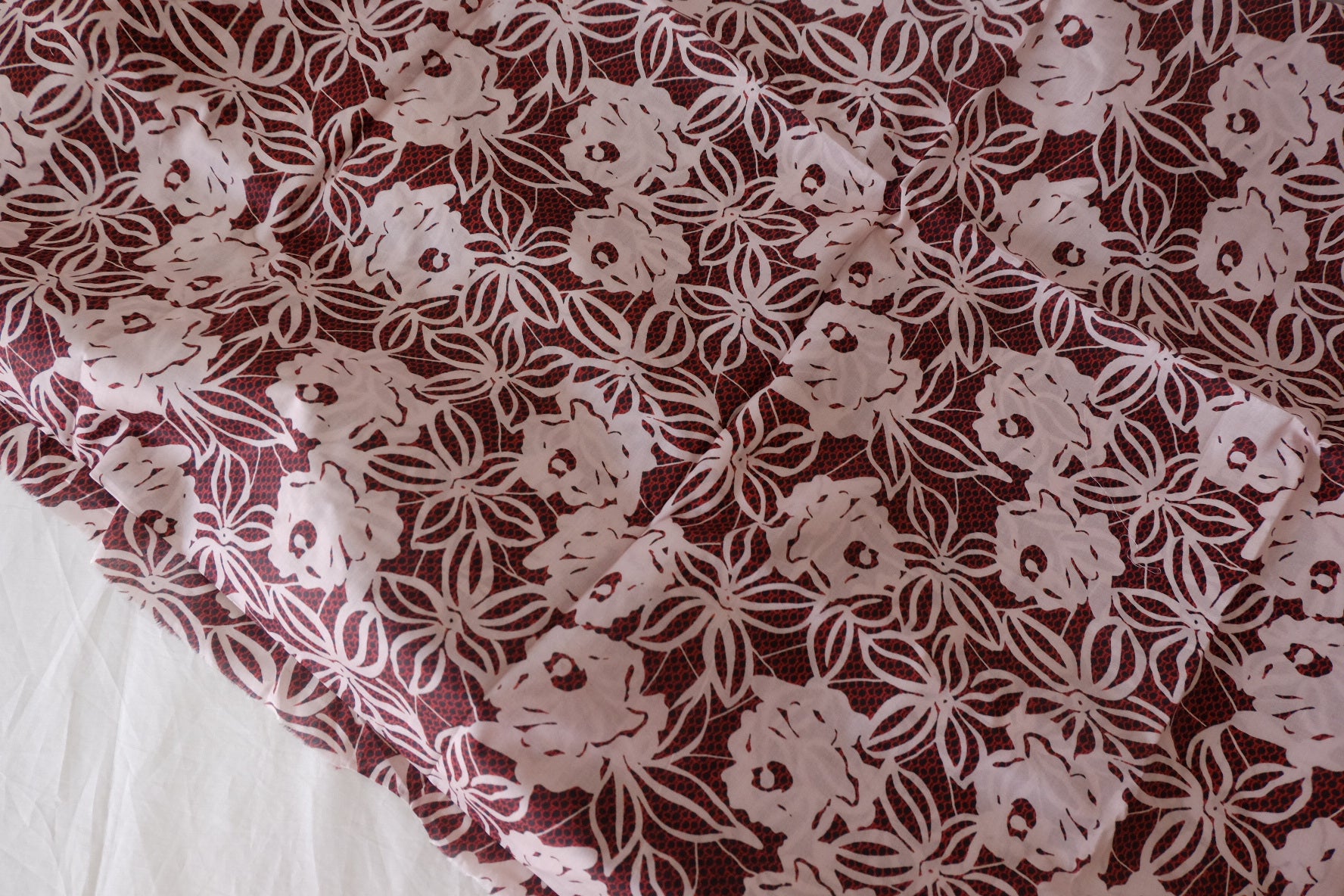 Burgundy Floral Ultra-Light Cotton Lawn Fabric – 3.3 yd