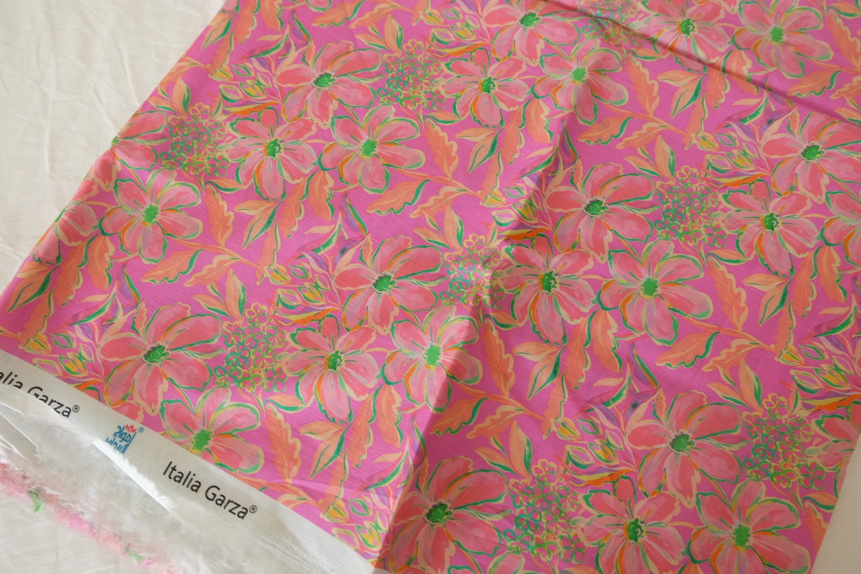 Bright Pink Floral Cotton Lawn — 3.28 yd