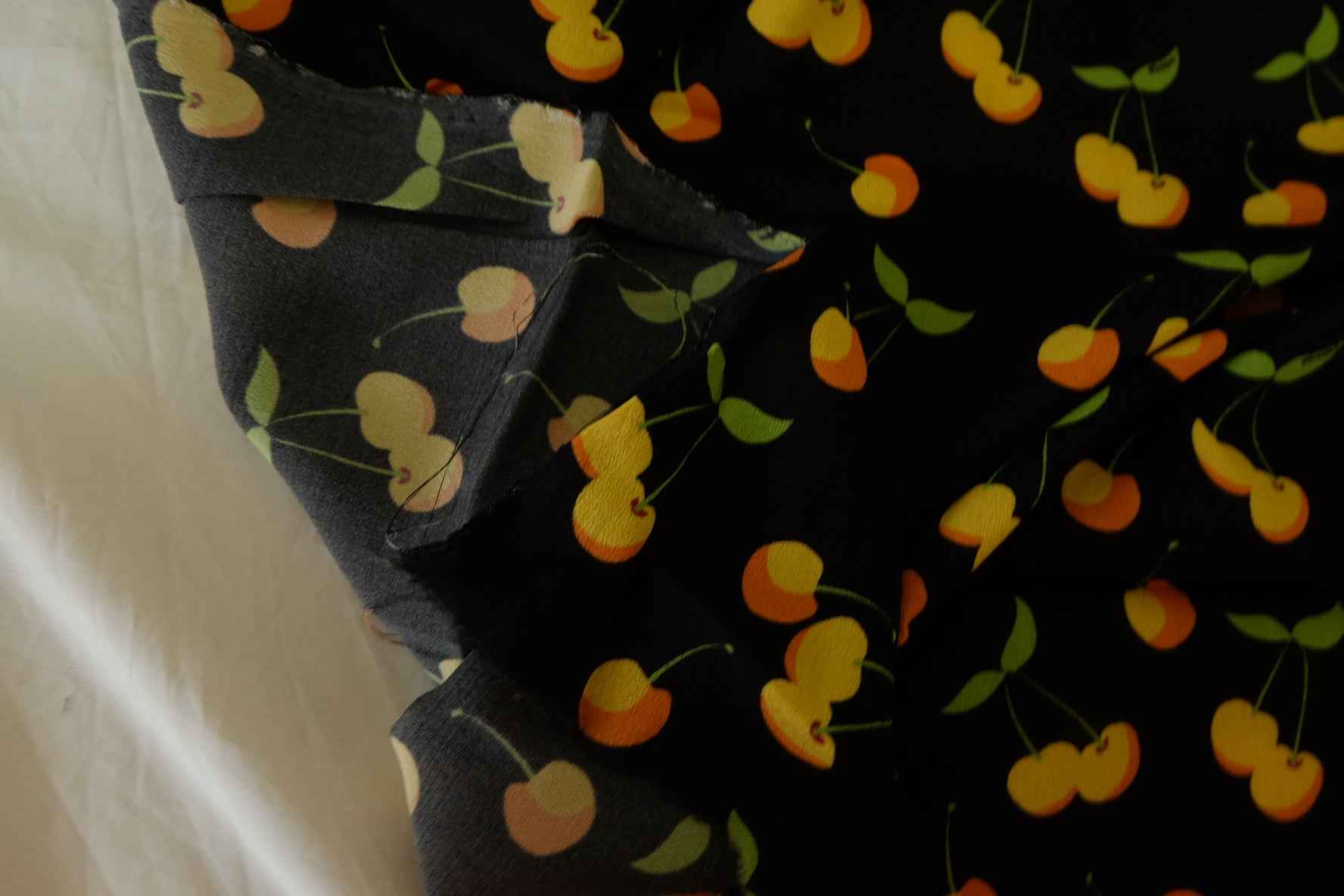 Yellow Cherry Rayon Challis Fabric – 2.2 yd / 3.3 yd