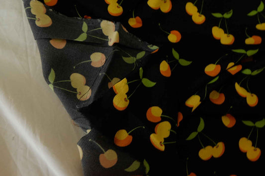 Yellow Cherry Rayon Challis Fabric – 2.2 yd / 3.3 yd