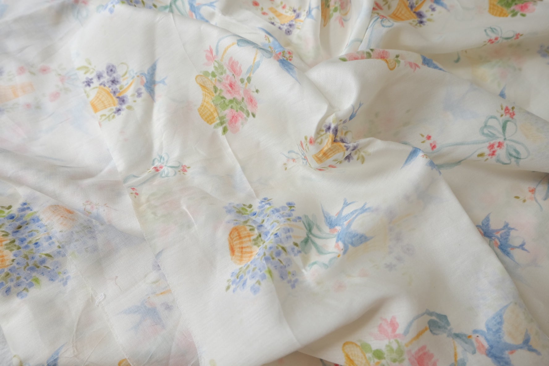 Bluebird Basket Print Silky Cotton Sateen Fabric - 2.19 yd