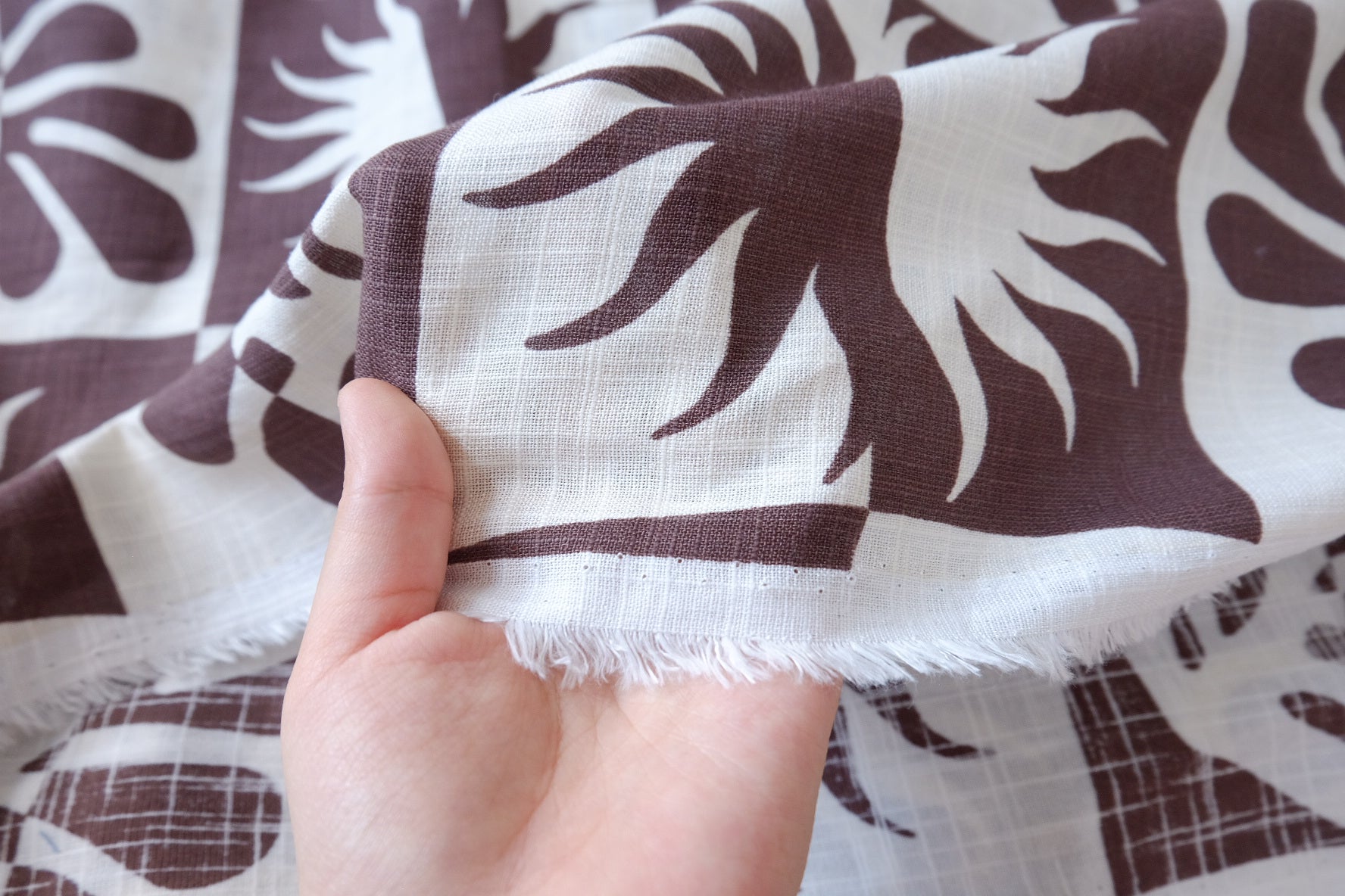 Aubergine Block-Print Linen-Cotton Fabric - 1.75 yd / 3.72 yd