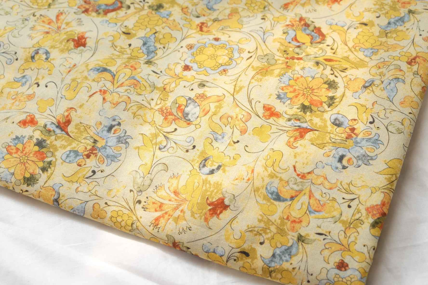 Vintage Ornamental Cotton Linen Fabric, Structured Dress and Skirt Weight, 3.28 Yards
