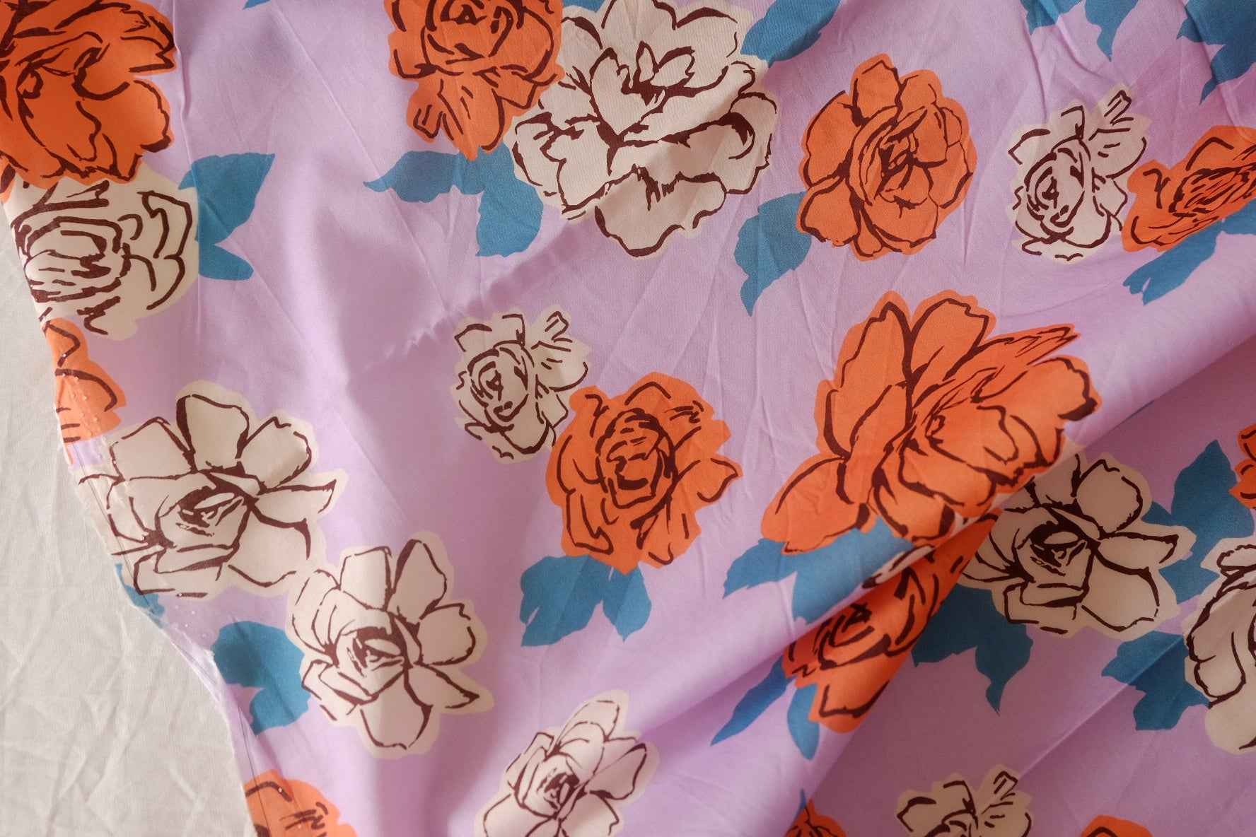 Lilac Orange Rose Cotton Lawn Fabric – 2.7 yd