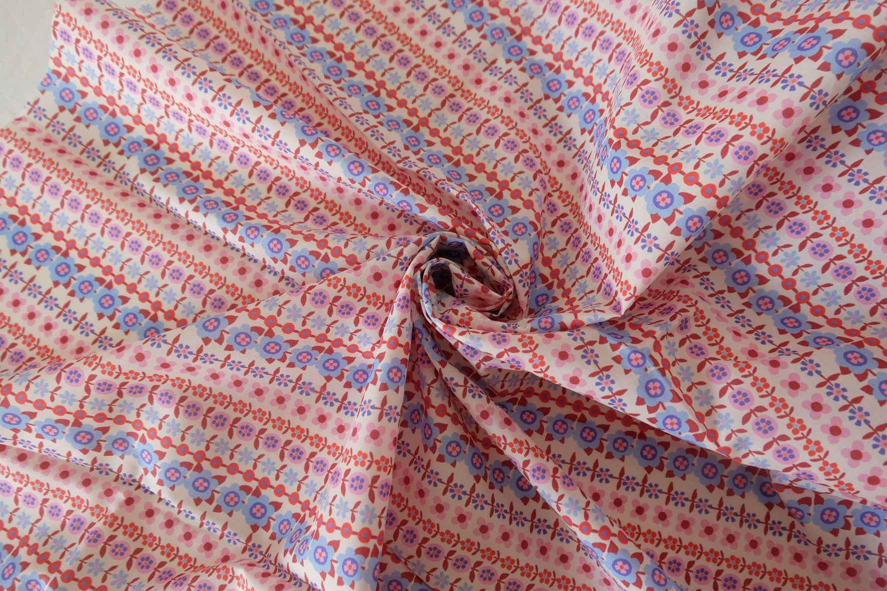 Folk Floral Stripe Cotton Lawn Fabric – 2.7 yd