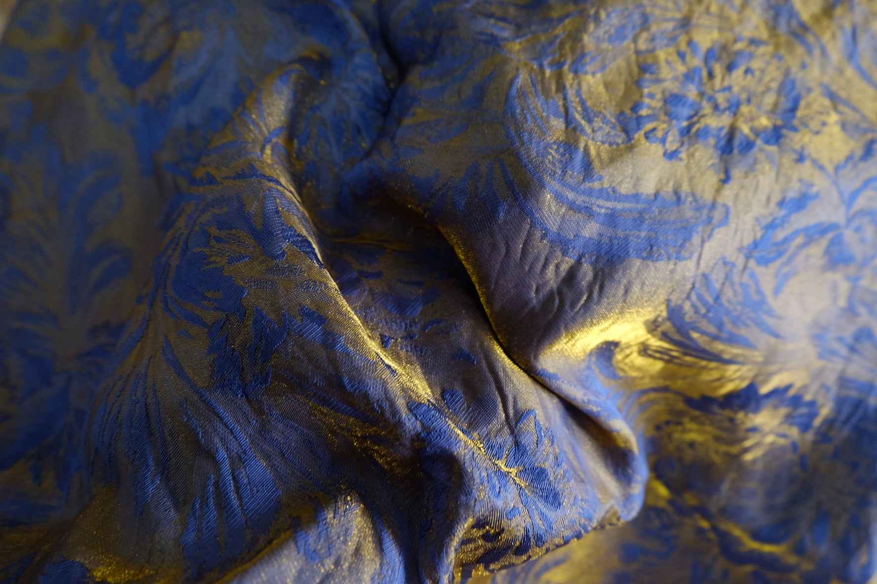 Blue Gold Iridescent Jacquard Satin Fashion Fabric – 2.5 yd