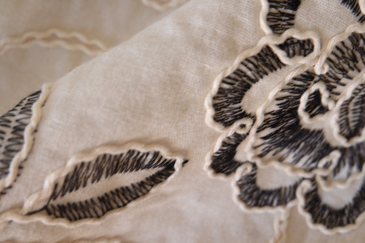 Monochrome Rose Embroidered Linen Cotton – 2.1 yd