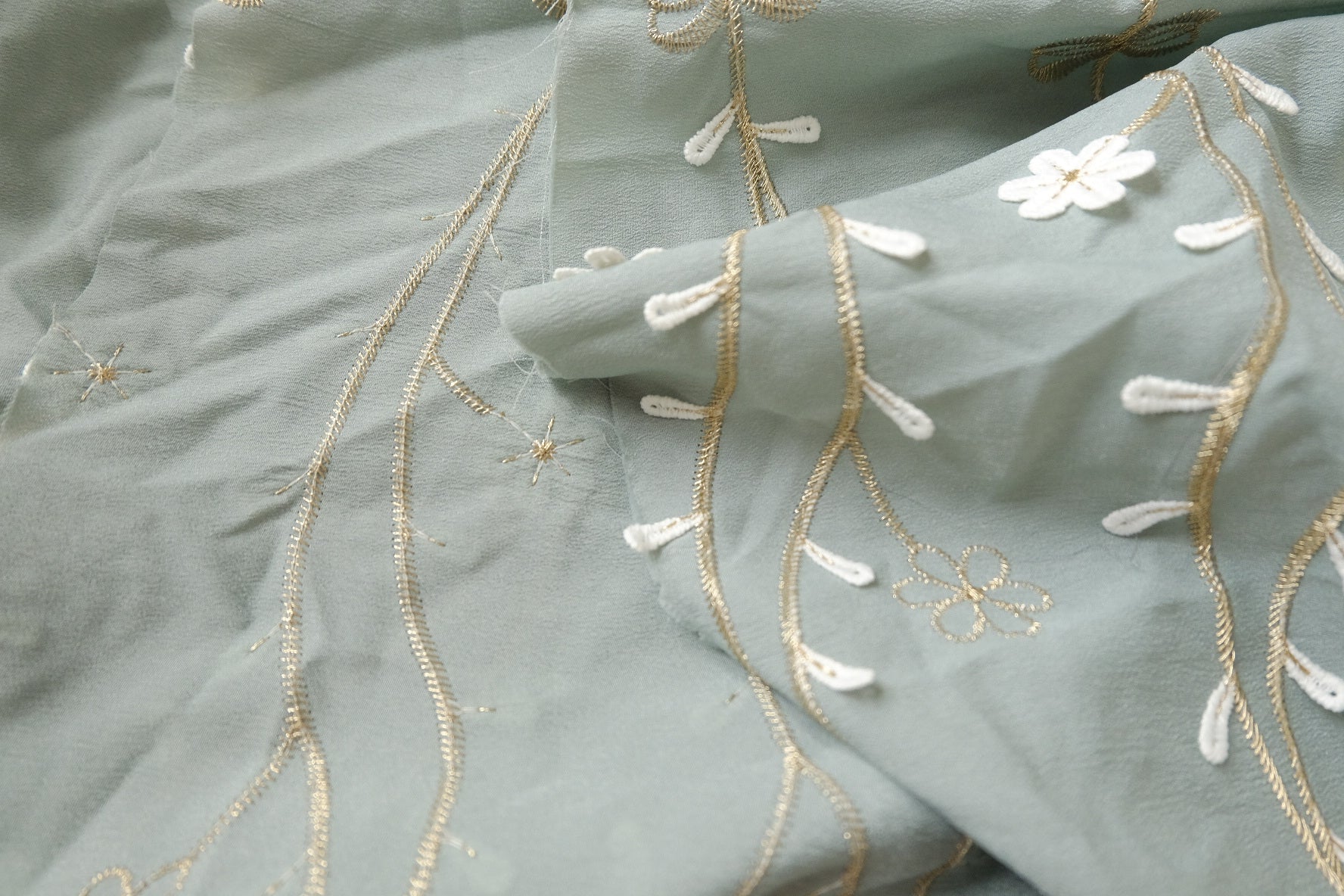 Floating Floral Embroidered Tencel Linen Fabric – Soft Drapey Statement Textile (1.64 yards)