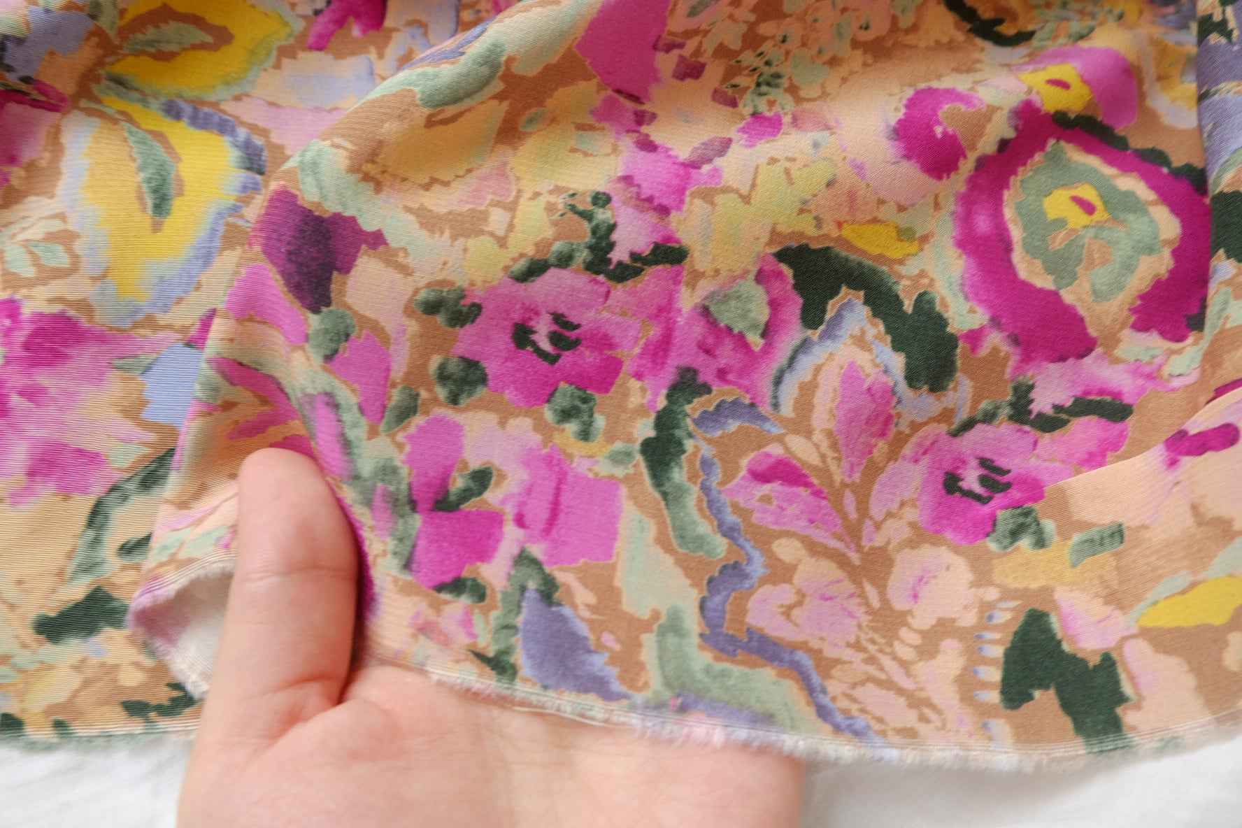 Bold Floral Cupro Fabric, Fluid Silky Dress Weight, 2.19 Yards