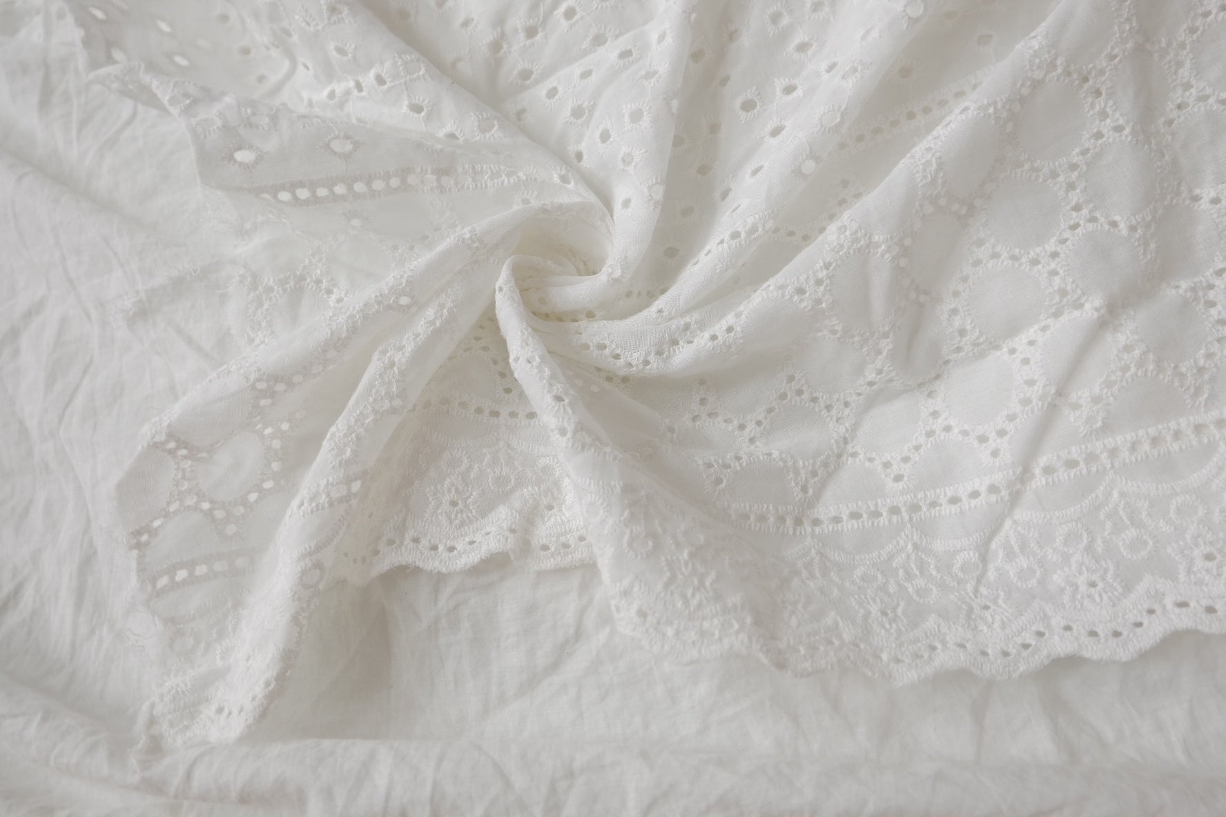 White Broderie Anglaise Cotton Fabric, 1.5 Yards