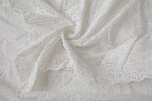 White Broderie Anglaise Cotton Fabric, 1.5 Yards