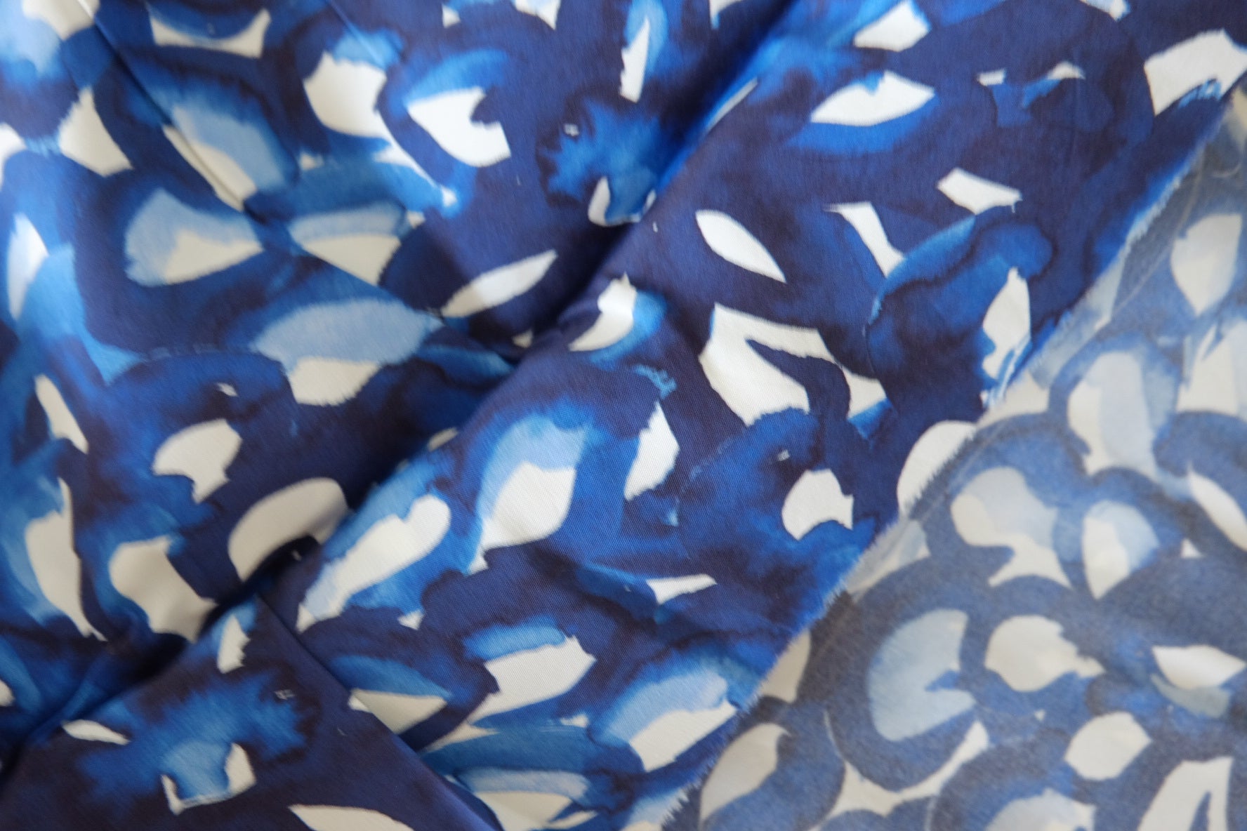 High-Drape Cupro Fabric – Abstract Blue Watercolor Floral Print-2.3 yd