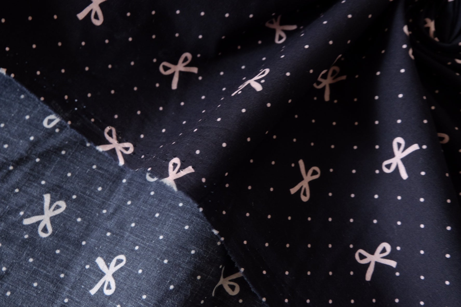 Black Bow & Polka Dot Cotton Fabric – 3.28 yd