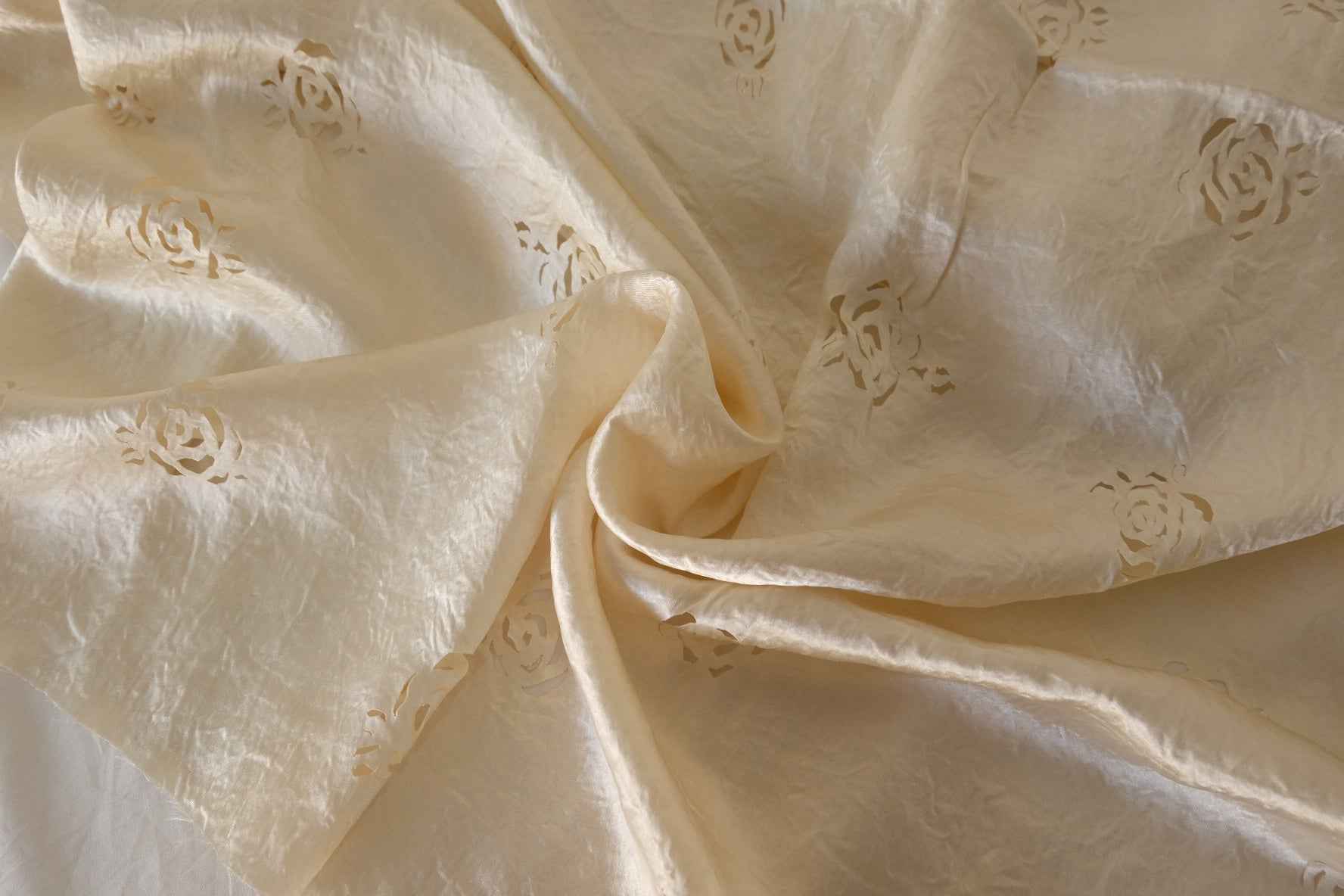 Ivory Laser Cut Tencel Blend Jacquard Fabric – 2.2 yd
