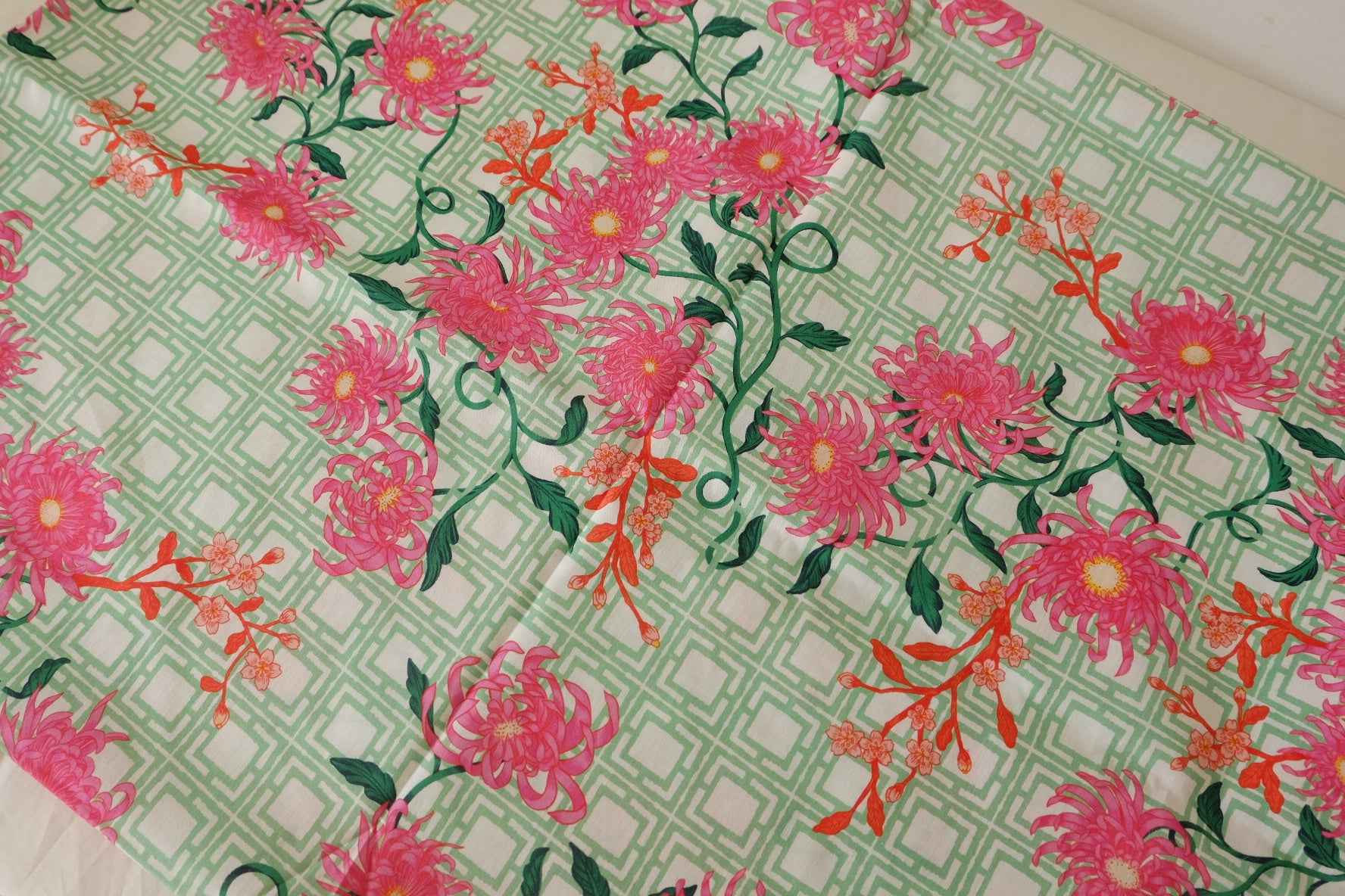 Pink Floral Geometric Cotton Fabric – 2.2 yd