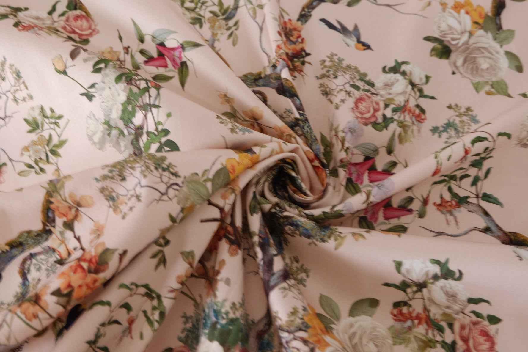 Blush Birds & Roses Stretch Cotton Sateen – 2.2 yd