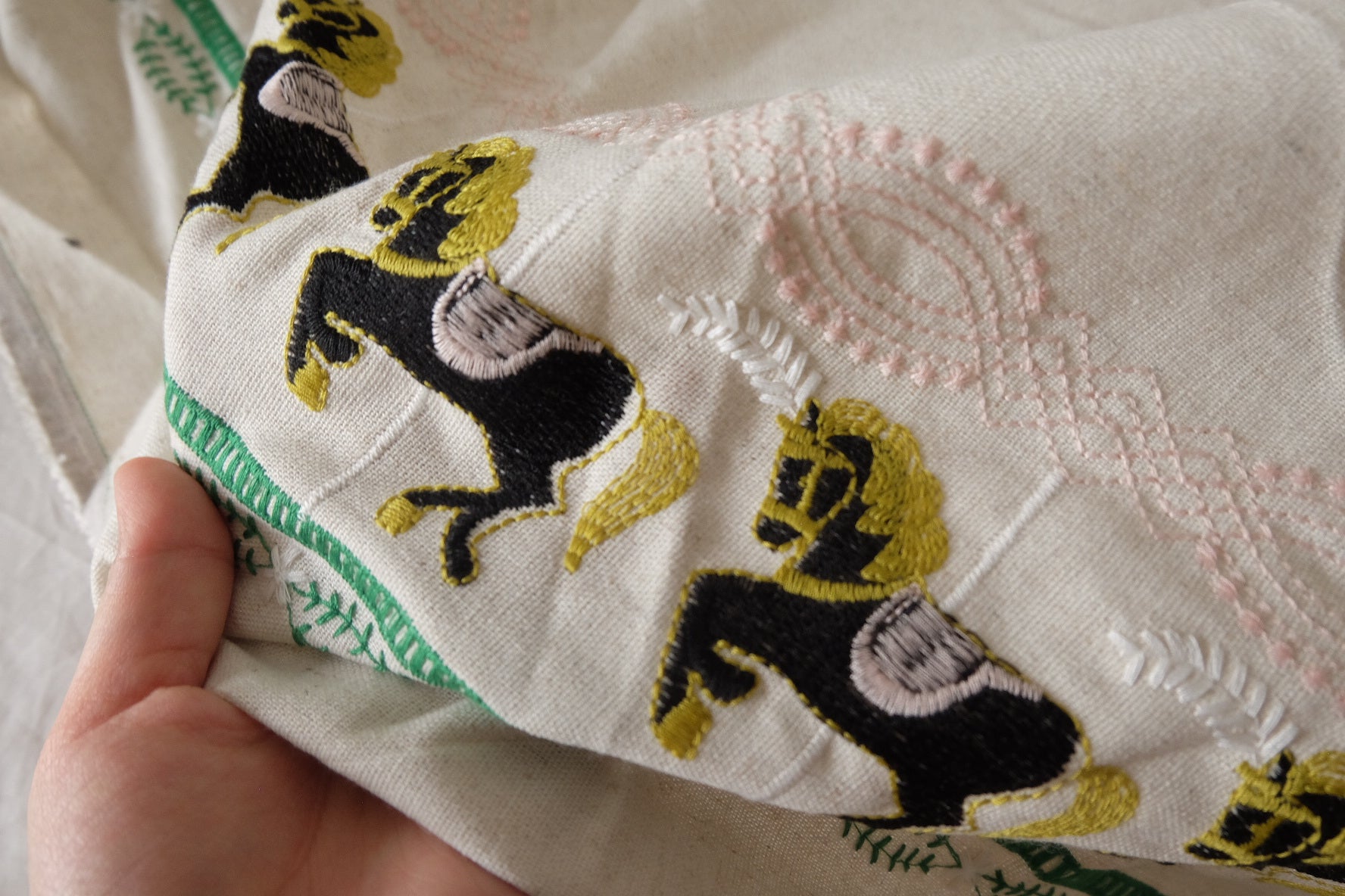 Horse Border Embroidered Cotton Linen Fabric – 1.45 yd