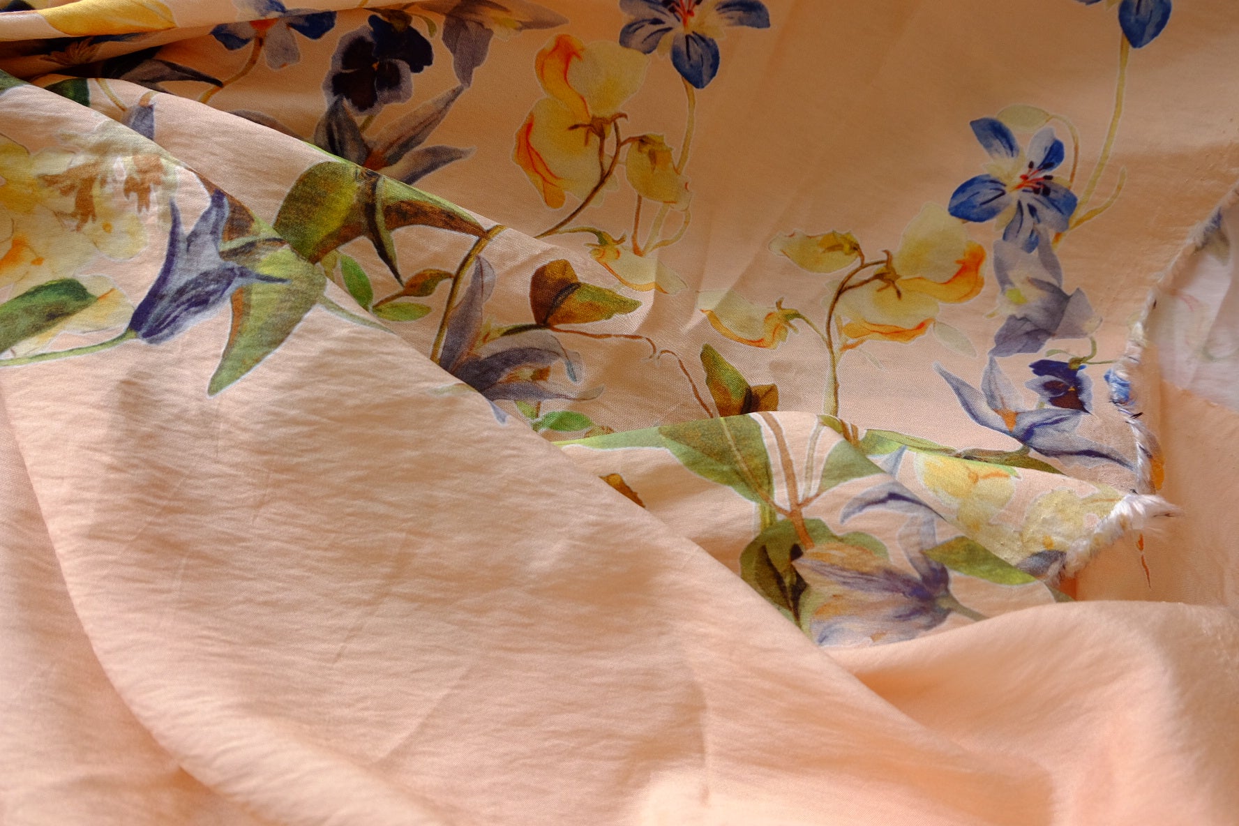 Watercolor Border Floral Tencel Linen Blend Fabric - 2.41 yd