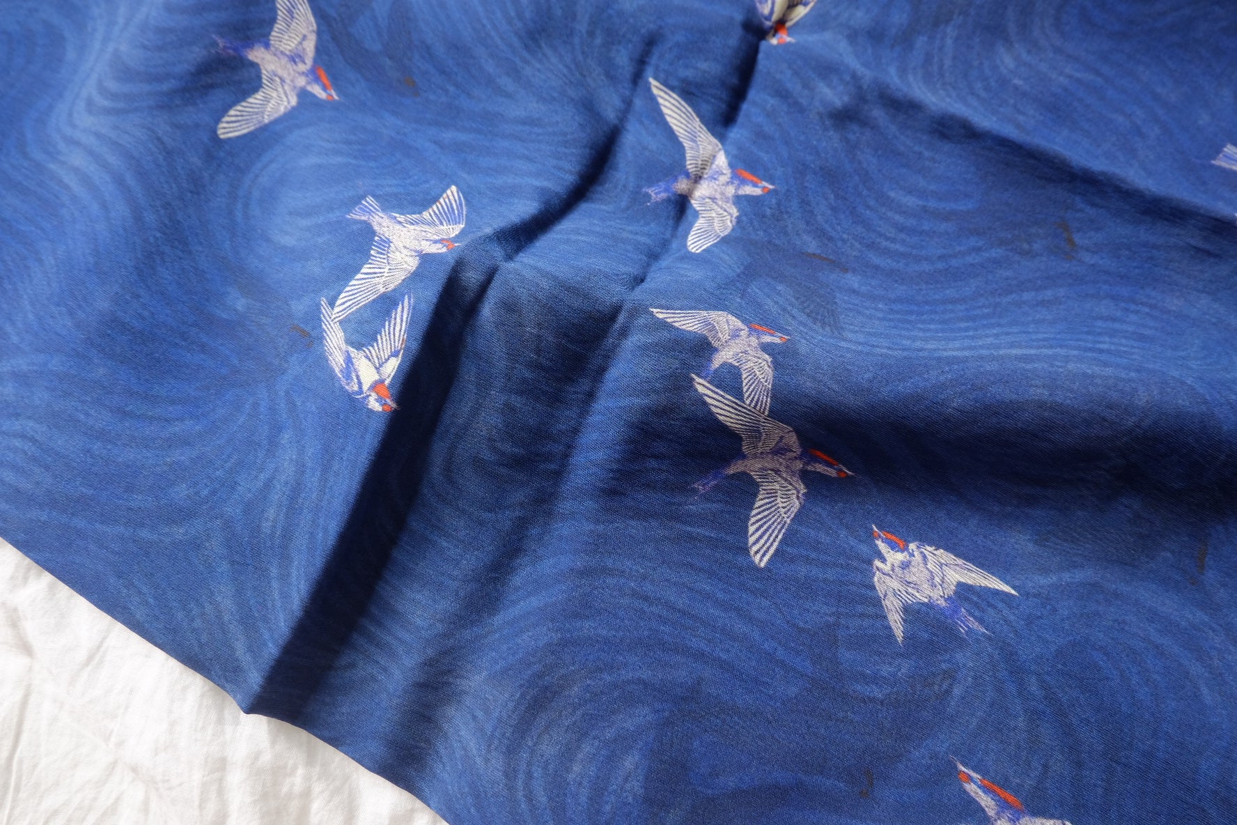 Blue Flying Bird Cotton-Nylon Shirting Fabric — 2.19 yd