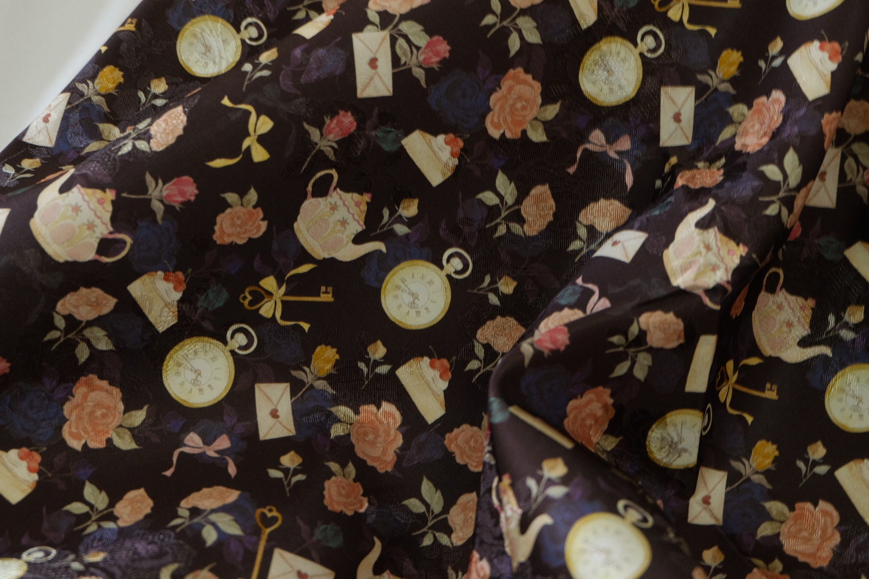 Jacquard Plant-Based Rayon Fabric – Dark Romance Floral & Vintage Motif – 2.2 yd