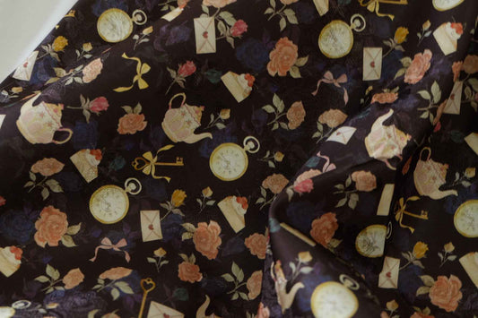 Jacquard Plant-Based Rayon Fabric – Dark Romance Floral & Vintage Motif – 2.2 yd