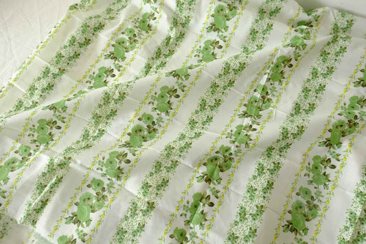 Green Rose Vine Stripe Cotton Lawn Fabric – 2.73 yd Piece