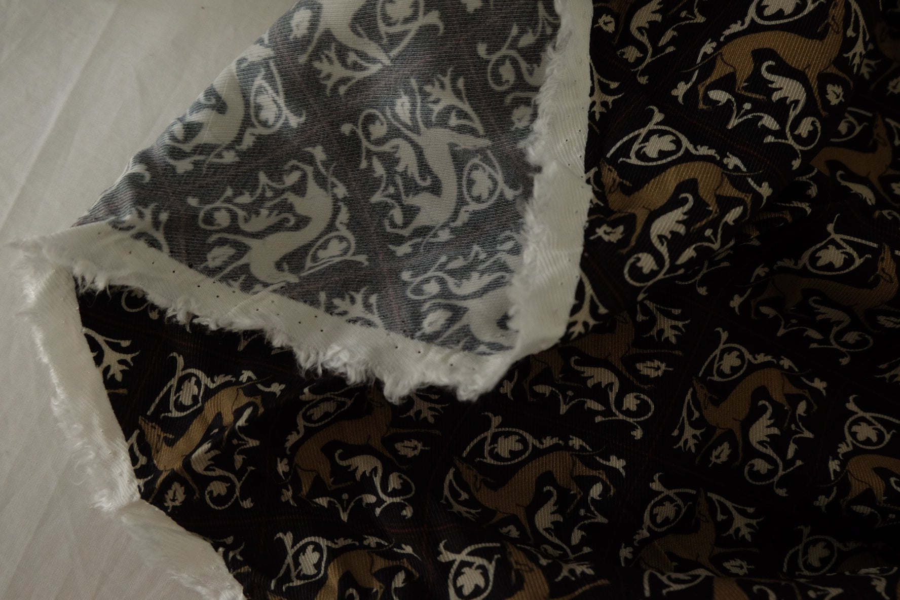 Black Gold Ornamental Twill Cupro Fabric – 1.6 yd