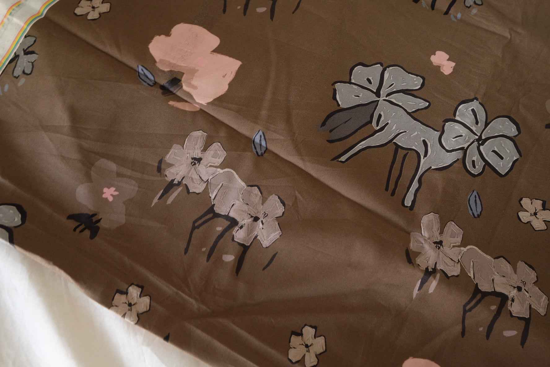 Brown Abstract Floral Crisp Cotton Poplin Fabric – 1.6 yd