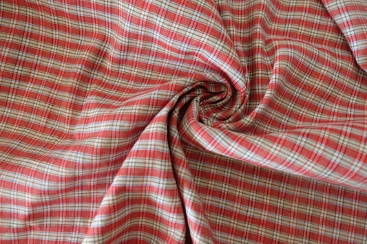 Heavy Red Plaid Linen Cotton Fabric - 1.6 yd