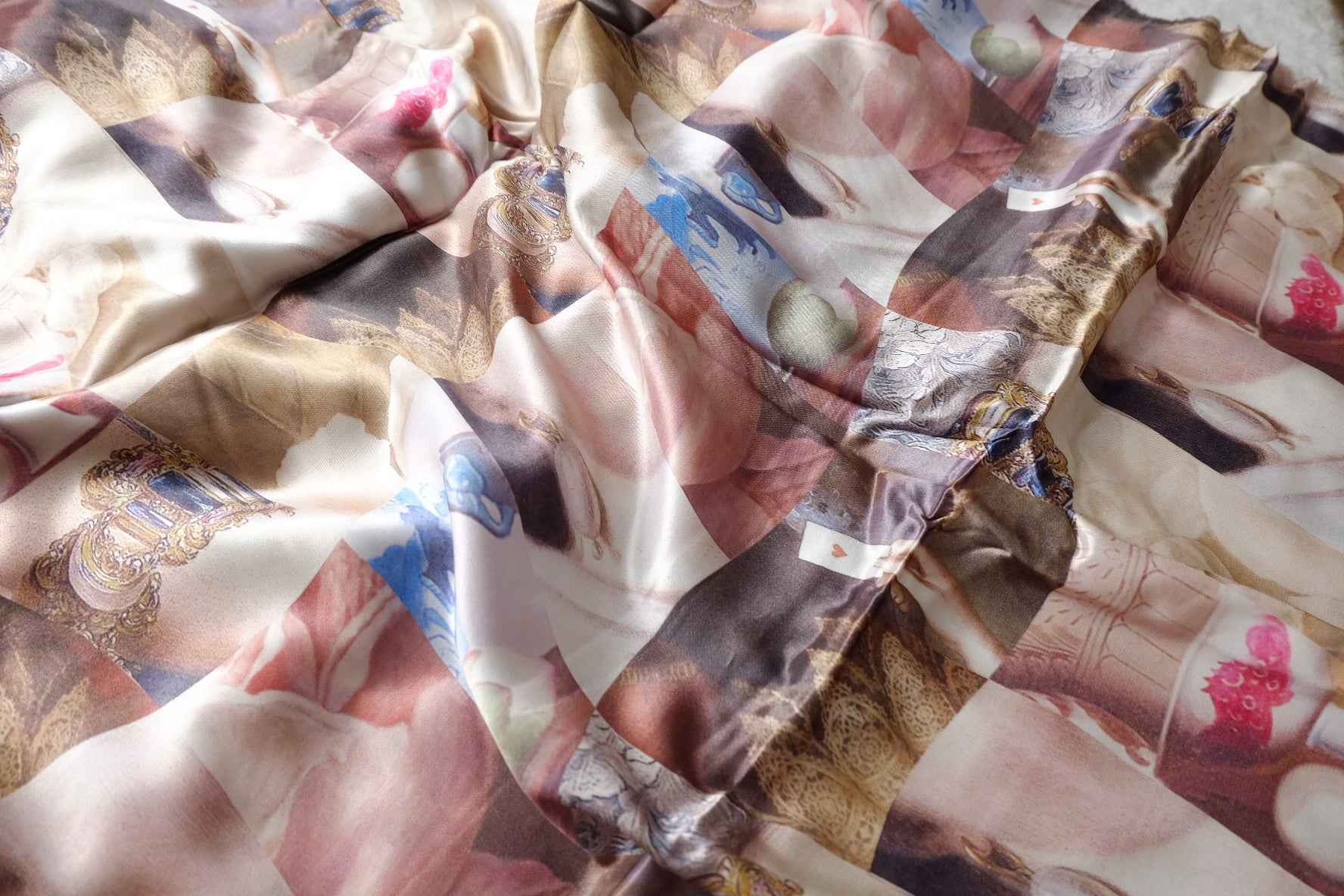 Vintage Collage Viscose Satin Fabric - 2.19 Yards