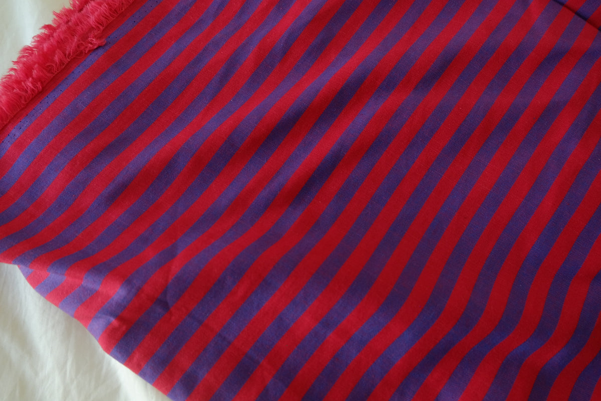 Retro Red & Cobalt Blue Striped Cotton Twill – 2.19 yd