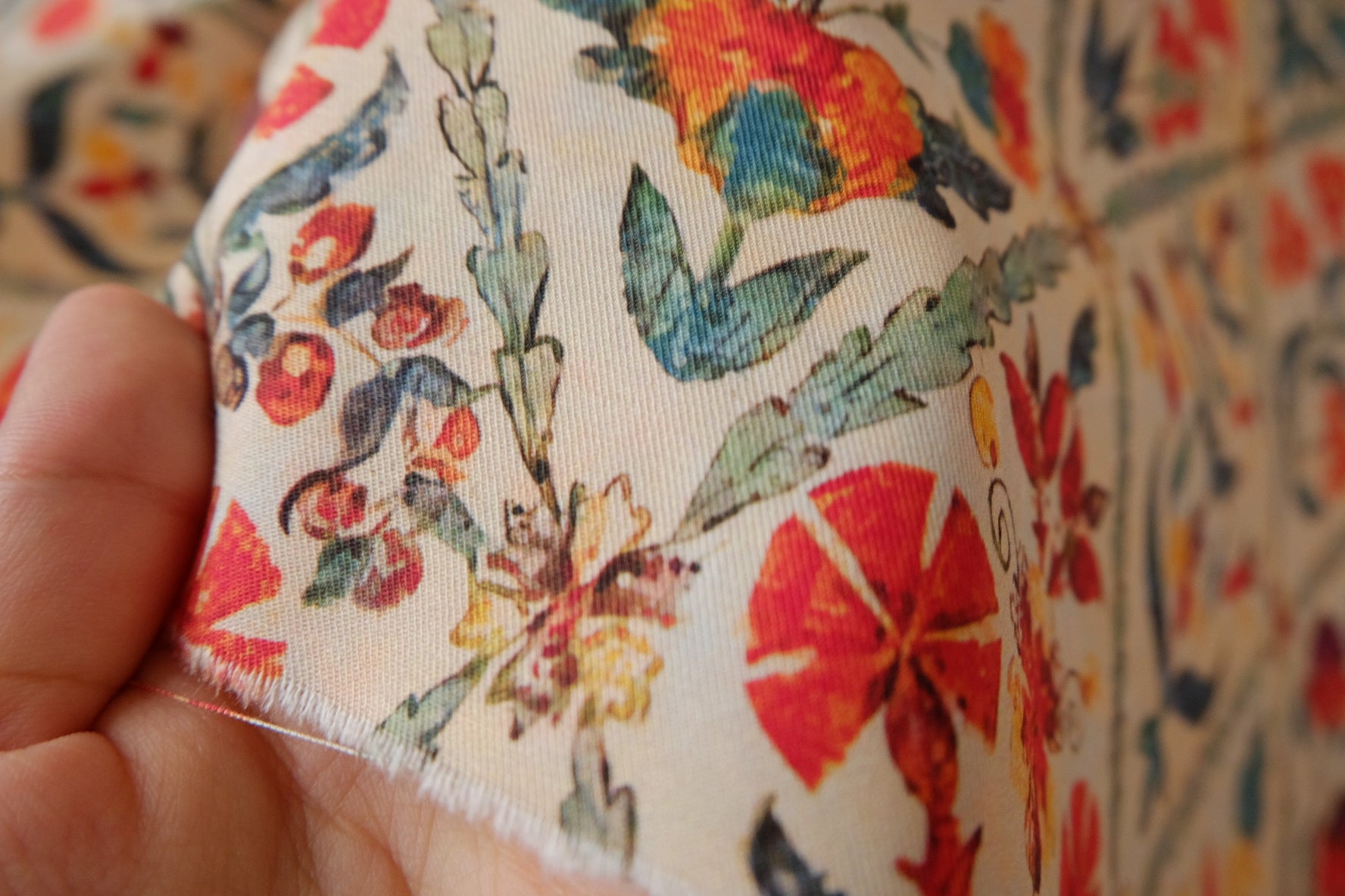 Vintage Tile Floral Cotton Twill Fabric — 1.64 yd