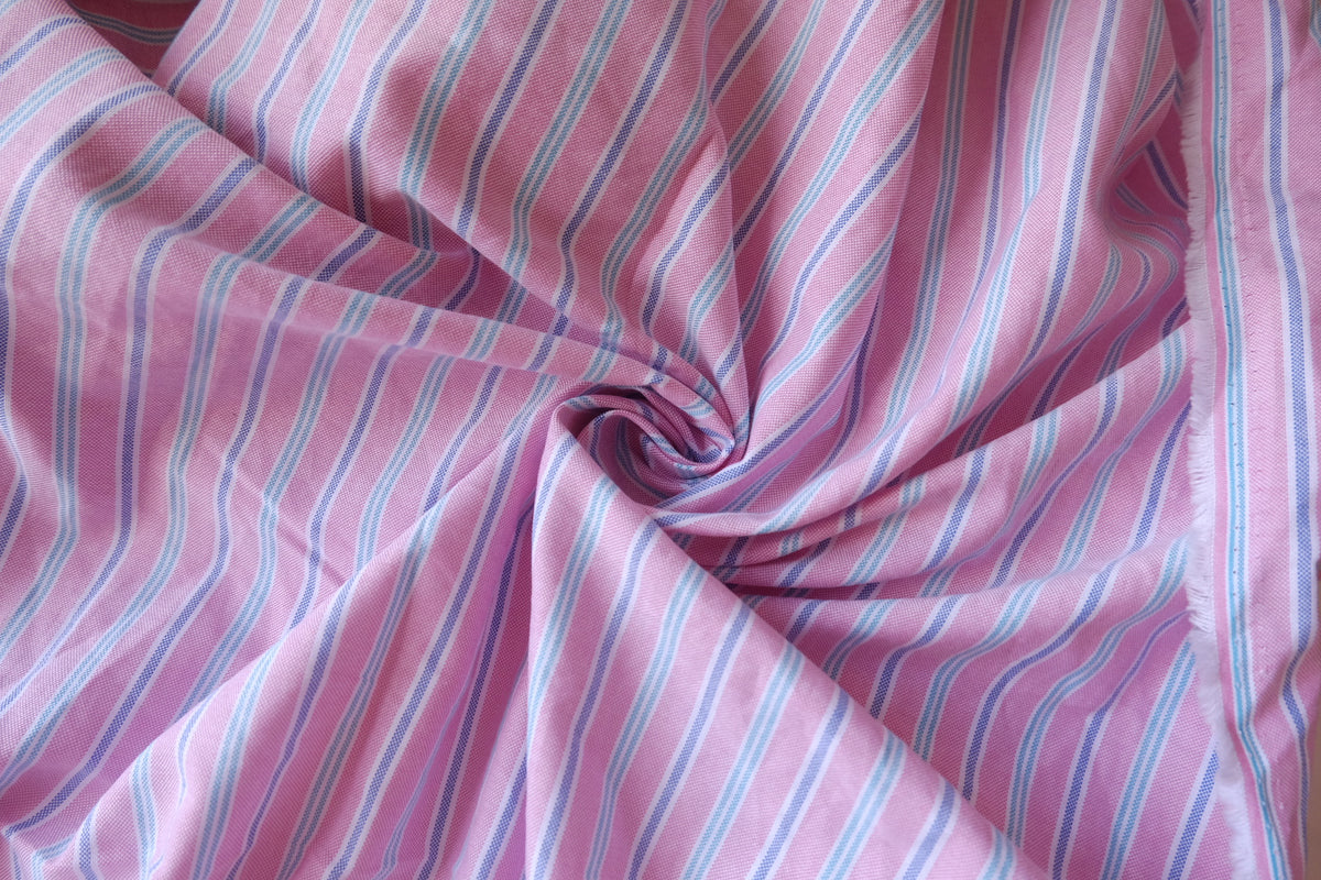 Pink Blue Striped Cotton Linen – 2.2 yd