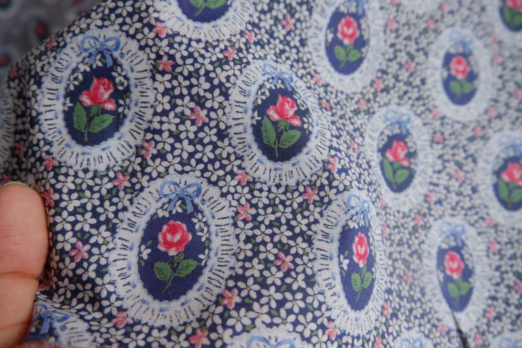 Vintage Rose Locket Cotton Poplin Fabric - 2.84 yd