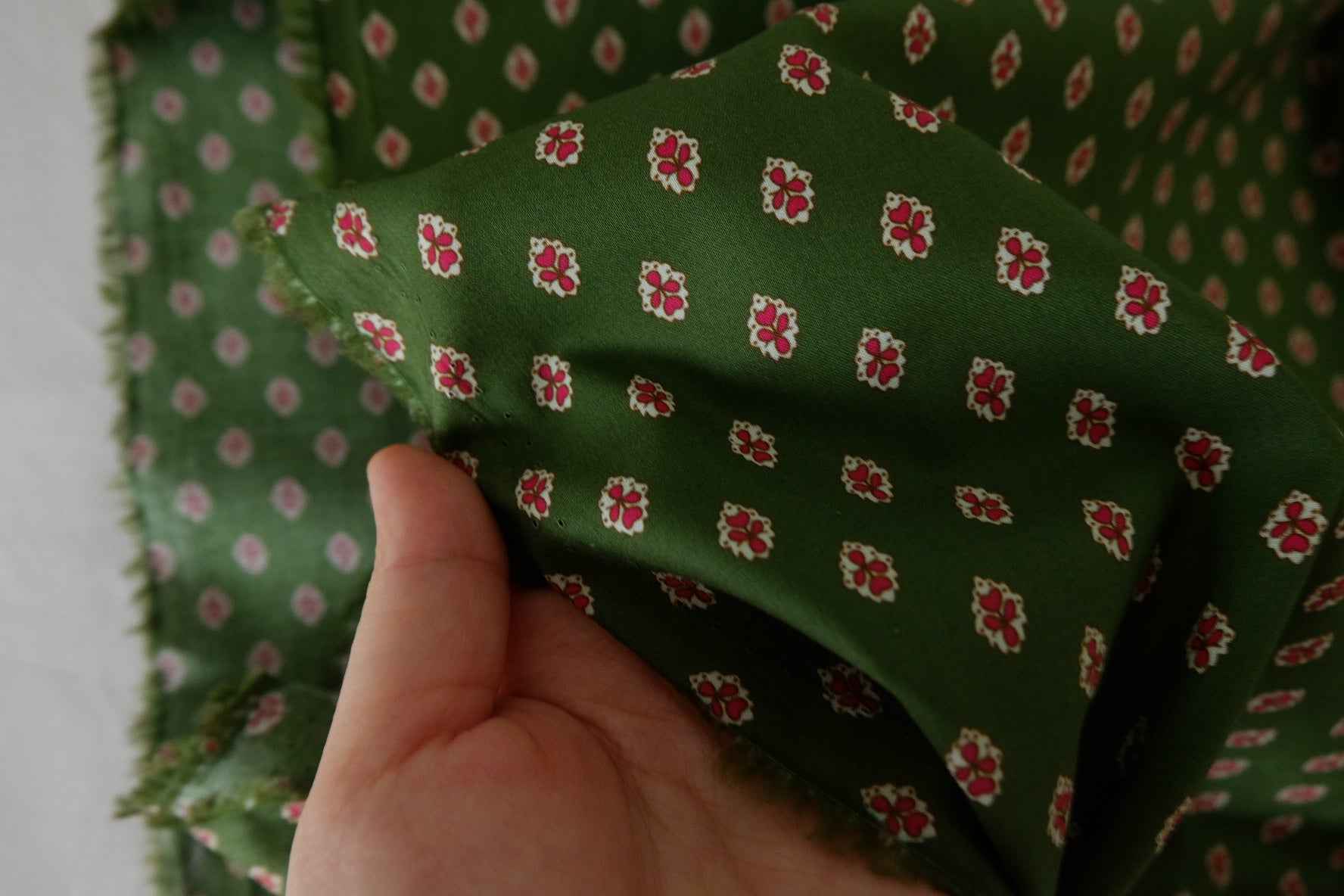 Dark Green Vintage Floral Cotton Poplin Fabric – 2.2 yd