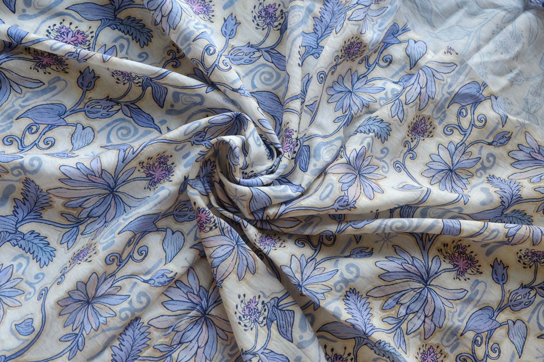 Blue Botanical Cotton Nylon Blend – 3.3 yd
