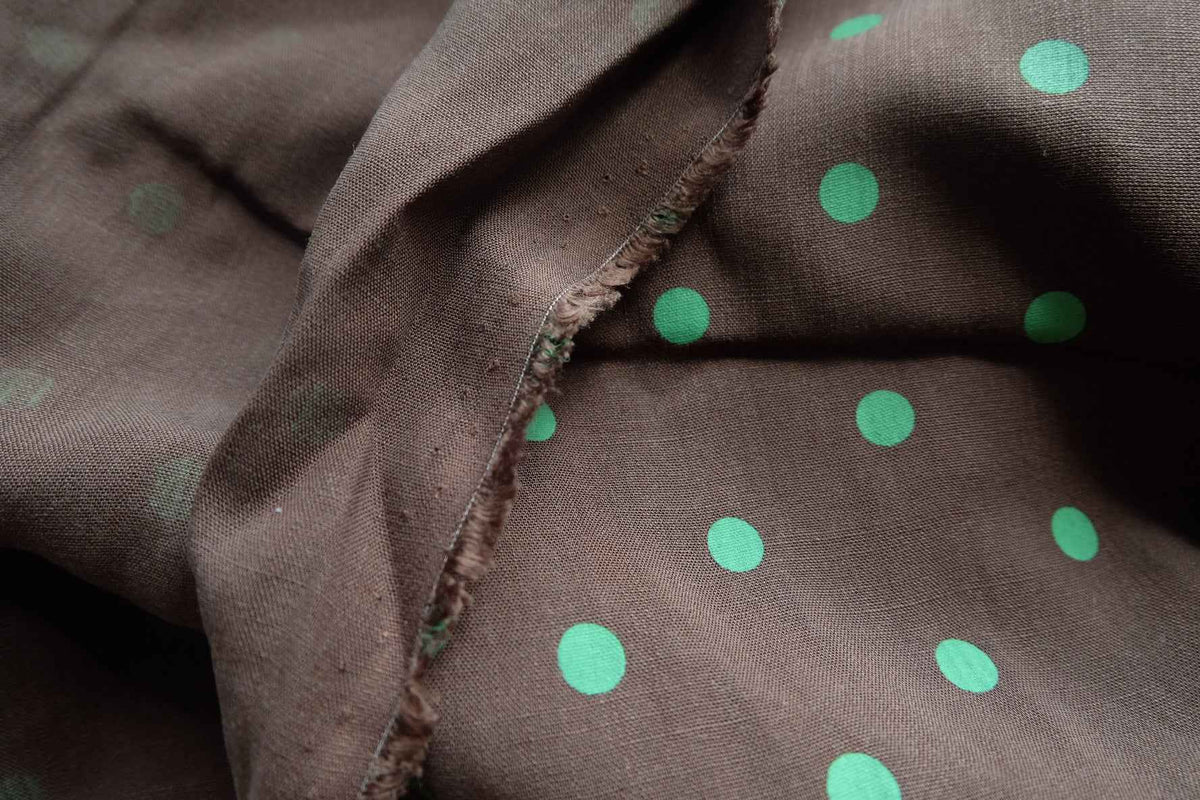 Chocolate & Green Polka Dot Tencel Linen — 2.2 yd