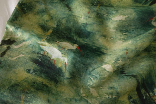 Watercolor Heron Tencel Blend Fabric – 2.2 yd