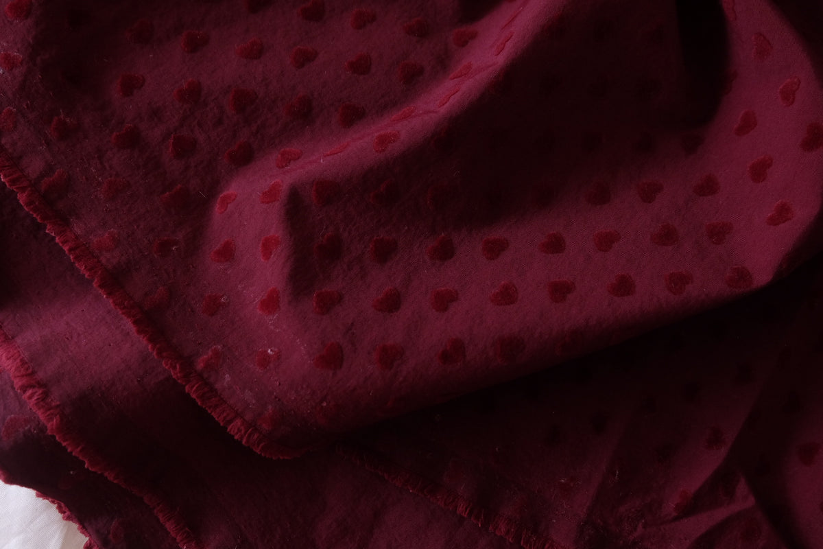 Burgundy Velvet Hearts – Flocked Nylon Fabric | 2.2 Yards