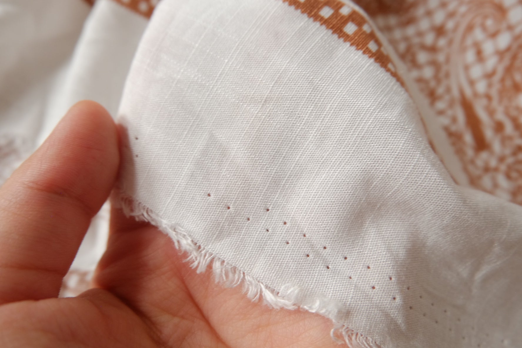 Border Print Cotton Linen Blend Fabric in Warm Caramel, 3.3 Yards