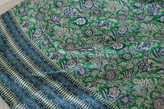 Green Floral Border Print Rayon Fabric – 2.2 yd