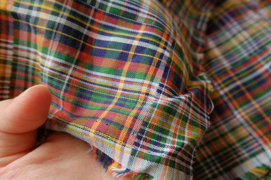 Colorful Plaid Double Gauze Cotton Fabric, Soft Yarn-Dyed , 3.28 Yards