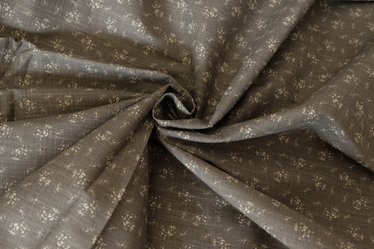 Vintage Meadow – Brown Floral Slub Cotton Linen – 3.3 yd